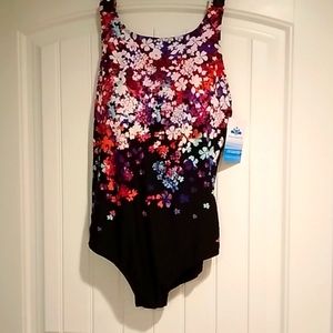 Aquabelle floral one piece high neck keyhole back